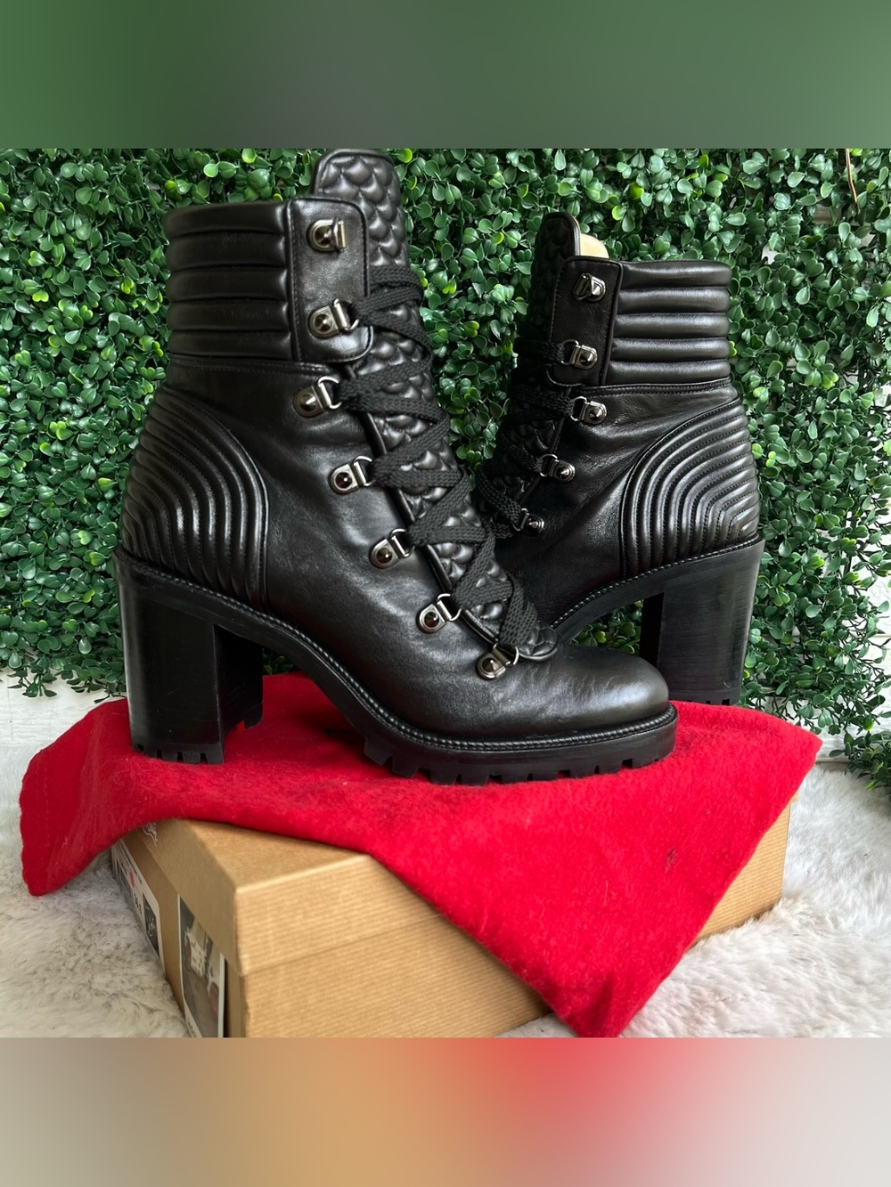 CHRISTIAN LOUBOUTIN Black Mad 70 mm Leather Heel Combat Boots Miss Z So Kate - Picture 2 of 10